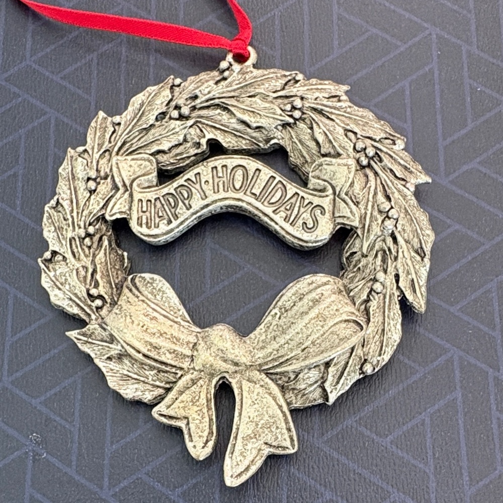 Elegant Gold Holiday Wreath Ornament Vintage 1995